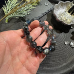 アクアマリン・黒系ビーズブレスレット 12mm玉 内周約17cm ミステリアスな輝き ユニセックス デザインブレスレット