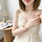 紅膠花クォーツ クリアクォーツ ロングデザインブレスレット 2重巻き シトリン最大15mm タイガーアイ最大12.5mm 人工パール 黄塔晶 内周約32cm