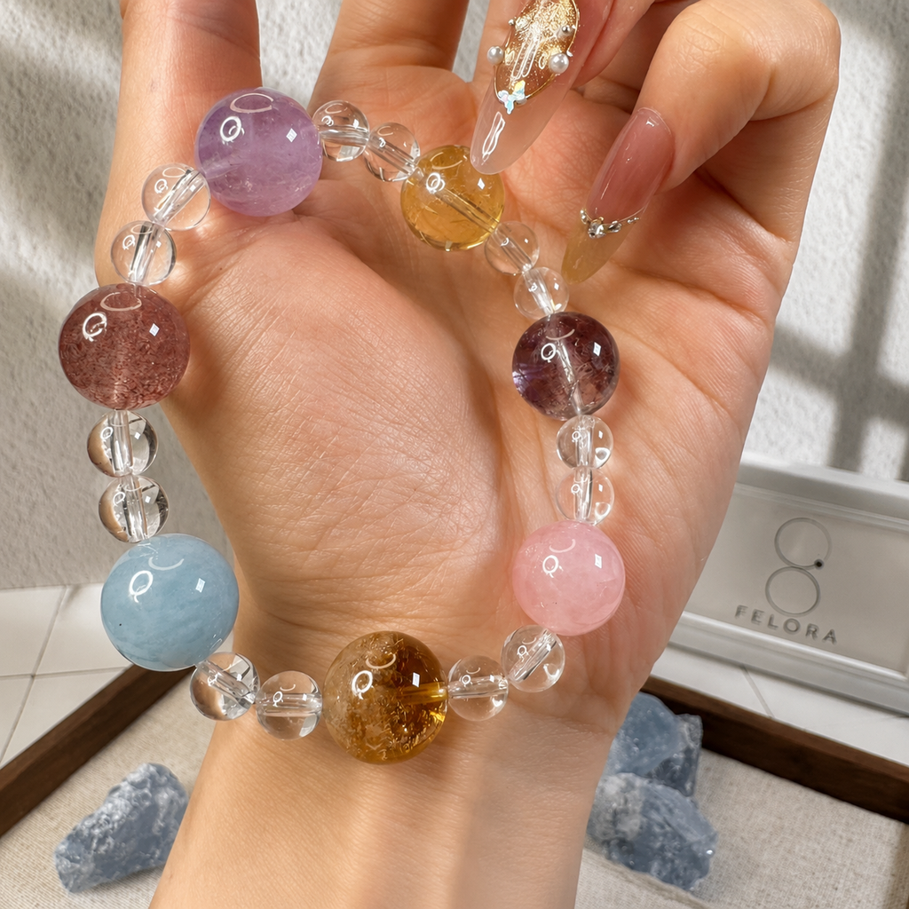 カラフル多宝ブレスレット 7種のストーン モルガナイト アクアマリン ストーンアクセサリー