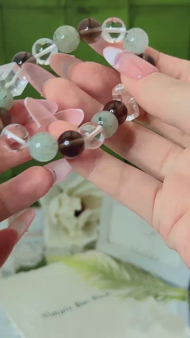 クリンルチロクォーツ ブレスレット スモーキークォーツ・クリアビーズアクセント ストーンブレスレット